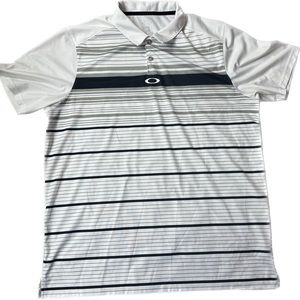 Oakley Men's Polo Golf Shirt Size L Hydrolix Navy /Grey Stripes/White